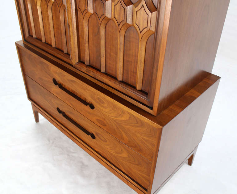American Mid Century Modern Walnut Gentlemen's High Chest Dresser Cabinet