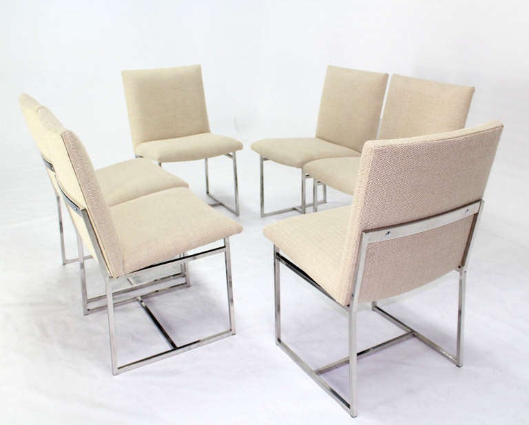 American Set of Six Mid-Century Modern Chrome Dining Chairs in the Style of M. Baughman