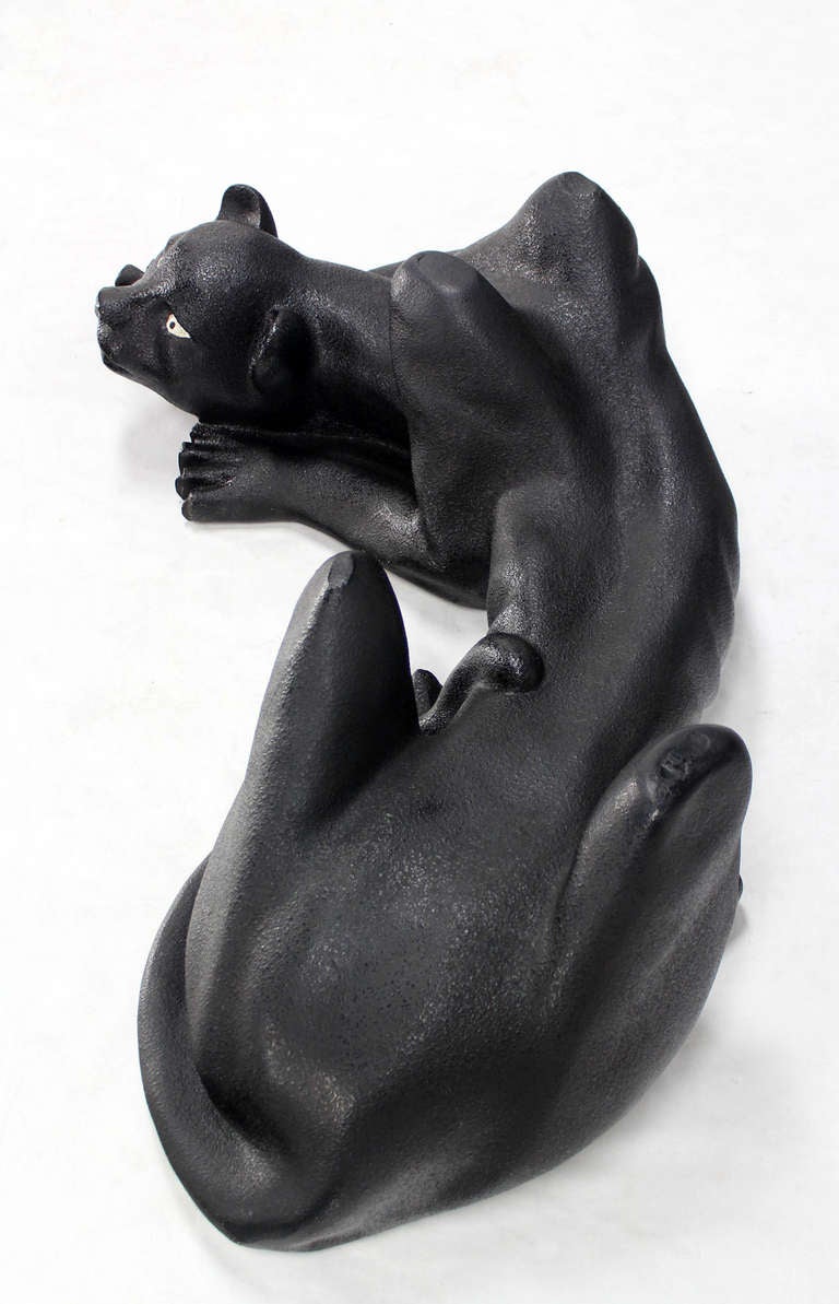 Mid-Century Modern Large Coffee Table Sculptural Base of a Panther Large Black Cat Mid Century 
