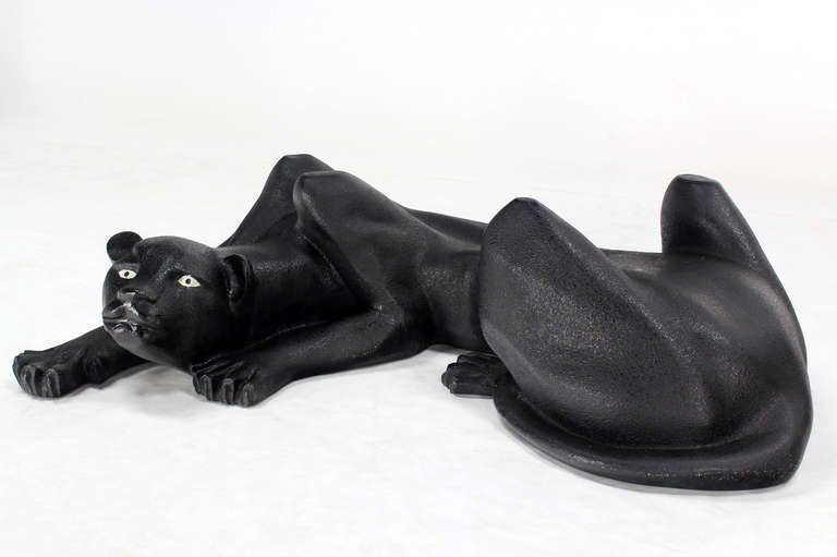 American Large Coffee Table Sculptural Base of a Panther Large Black Cat Mid Century 