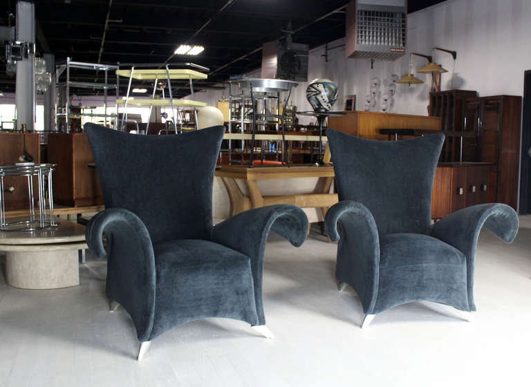 American Pair of Mid Century Modern High Back  Oversize Wingback Chairs