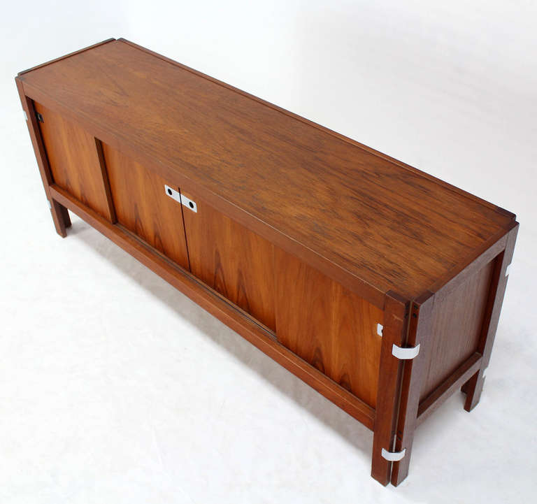 Danish Midcentury Modern Long Teak Credenza Dresser Sideboard with Sliding Doors 2