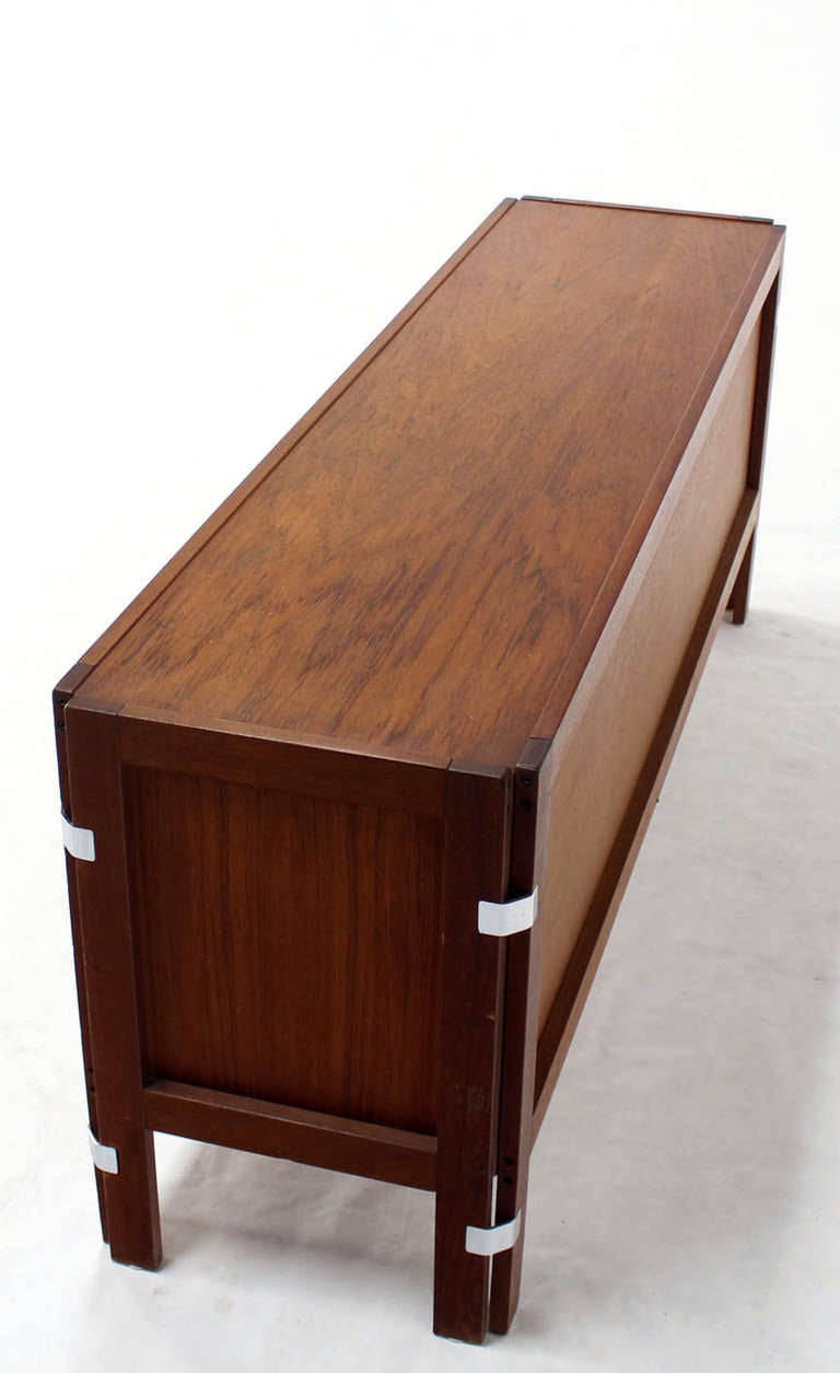 Danish Midcentury Modern Long Teak Credenza Dresser Sideboard with Sliding Doors 5