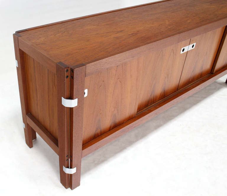 Danish Midcentury Modern Long Teak Credenza Dresser Sideboard with Sliding Doors 3