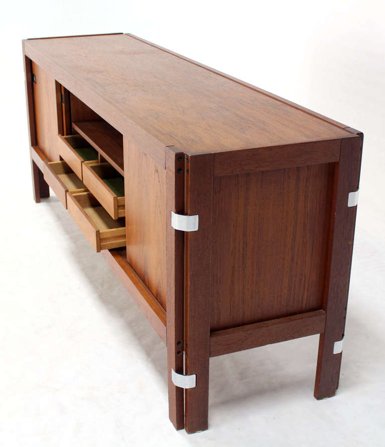 Mid-Century Modern Danish Midcentury Modern Long Teak Credenza Dresser Sideboard with Sliding Doors