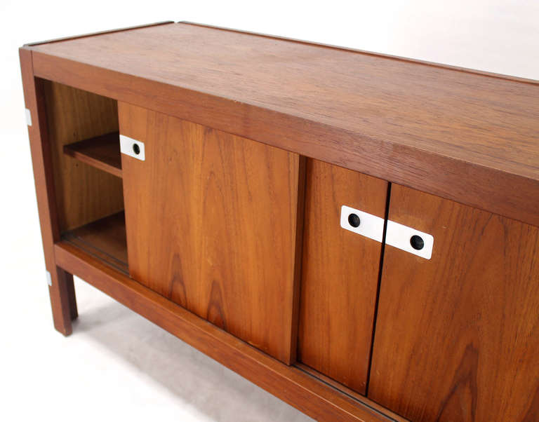 Danish Midcentury Modern Long Teak Credenza Dresser Sideboard with Sliding Doors In Excellent Condition In Rockaway, NJ