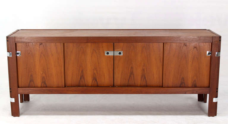 Danish Midcentury Modern Long Teak Credenza Dresser Sideboard with Sliding Doors 4