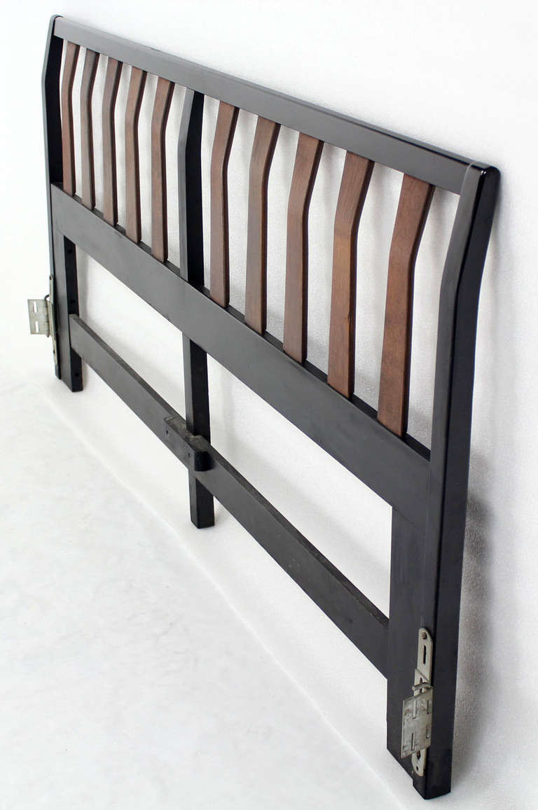 Mid-Century Modern Walnut and Ebony Wood, King-Size Headboard 3