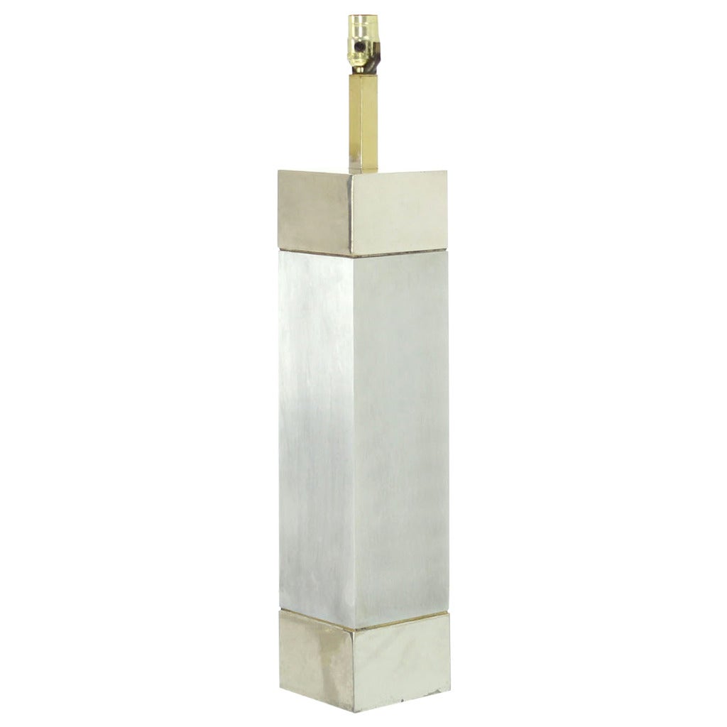 Mid-Century Modern Brushed Metal and Chrome Cube Shape Table Lamp