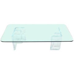 Large Thick Glass-Top and Lucite Base Coffee Table