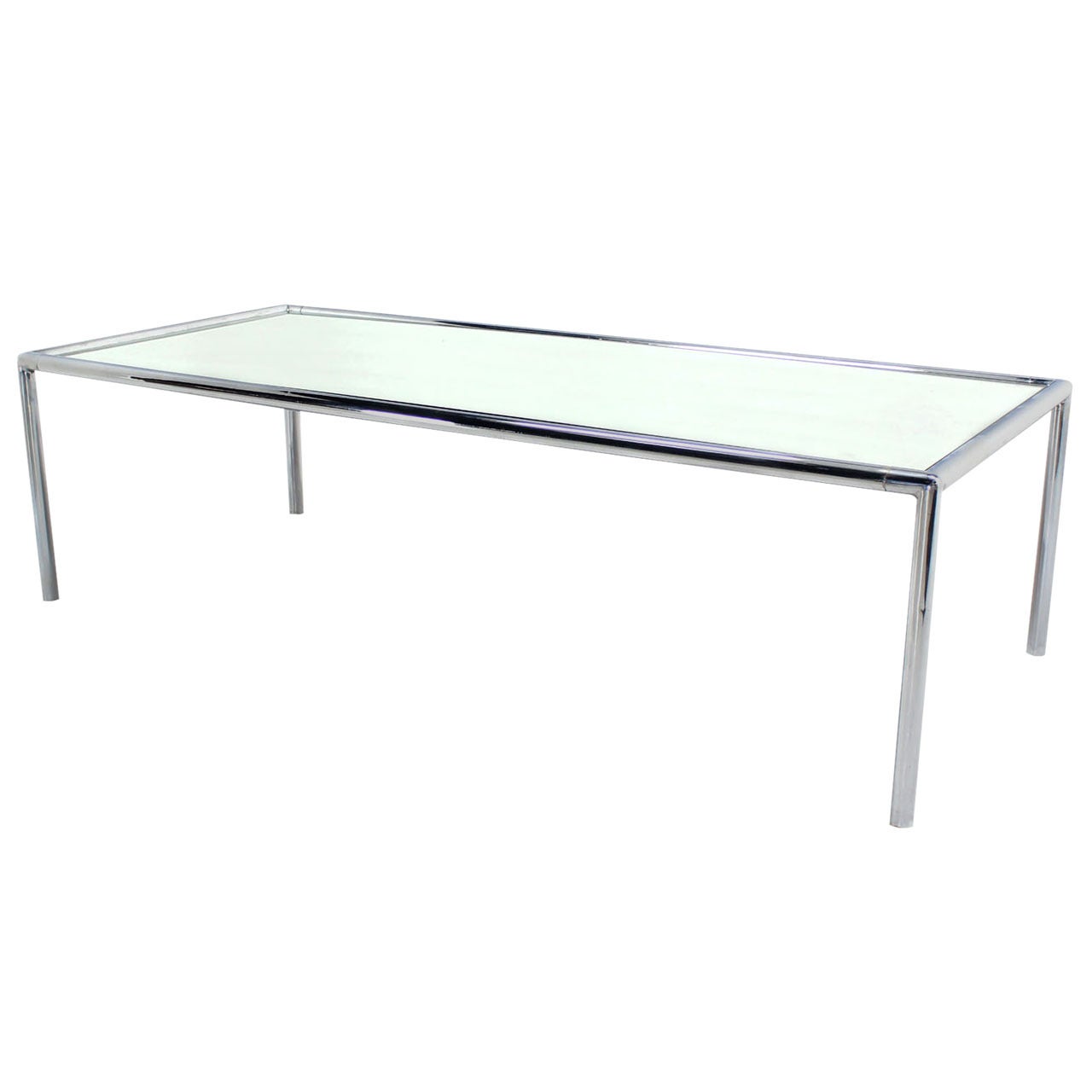 Extra Long Chrome Tubular Design Dining or Conference Table w/ Mirrored Top