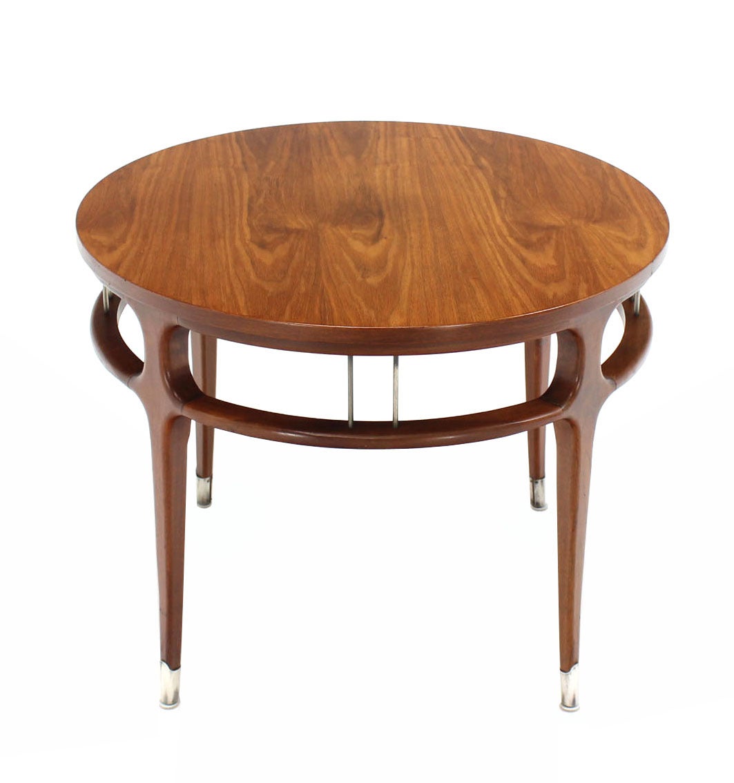 American Figural Round Walnut Center Table on Silver Feet