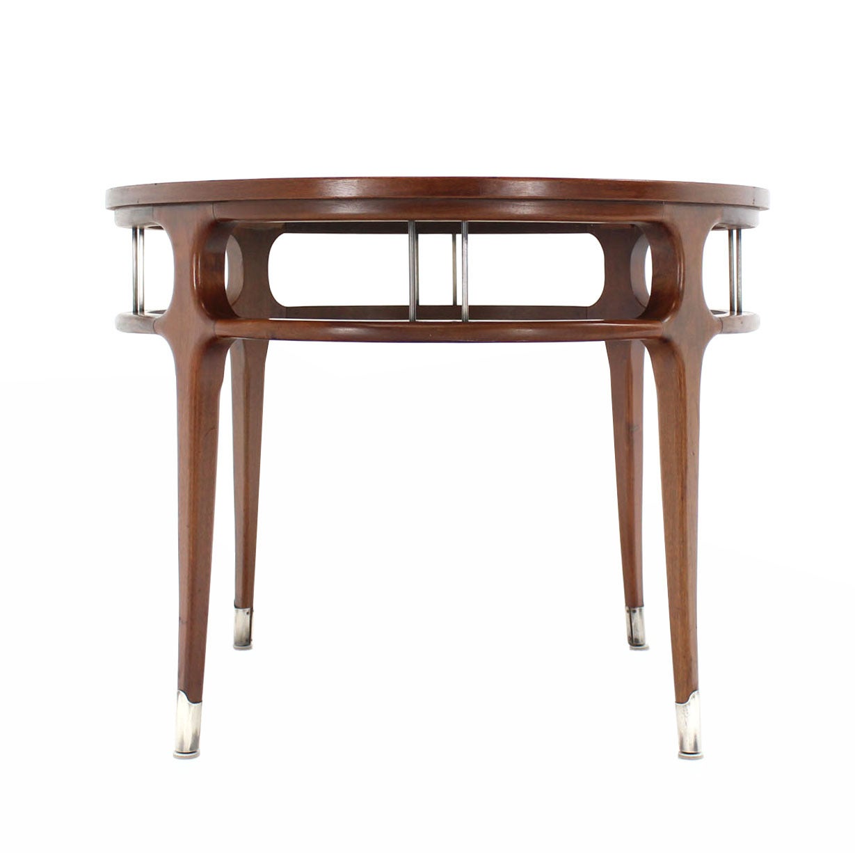 20th Century Figural Round Walnut Center Table on Silver Feet