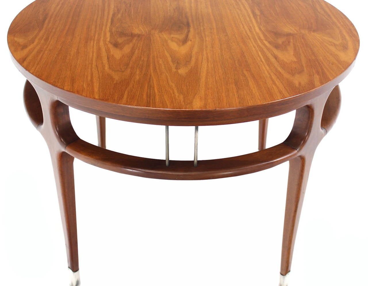 Figural Round Walnut Center Table on Silver Feet 1
