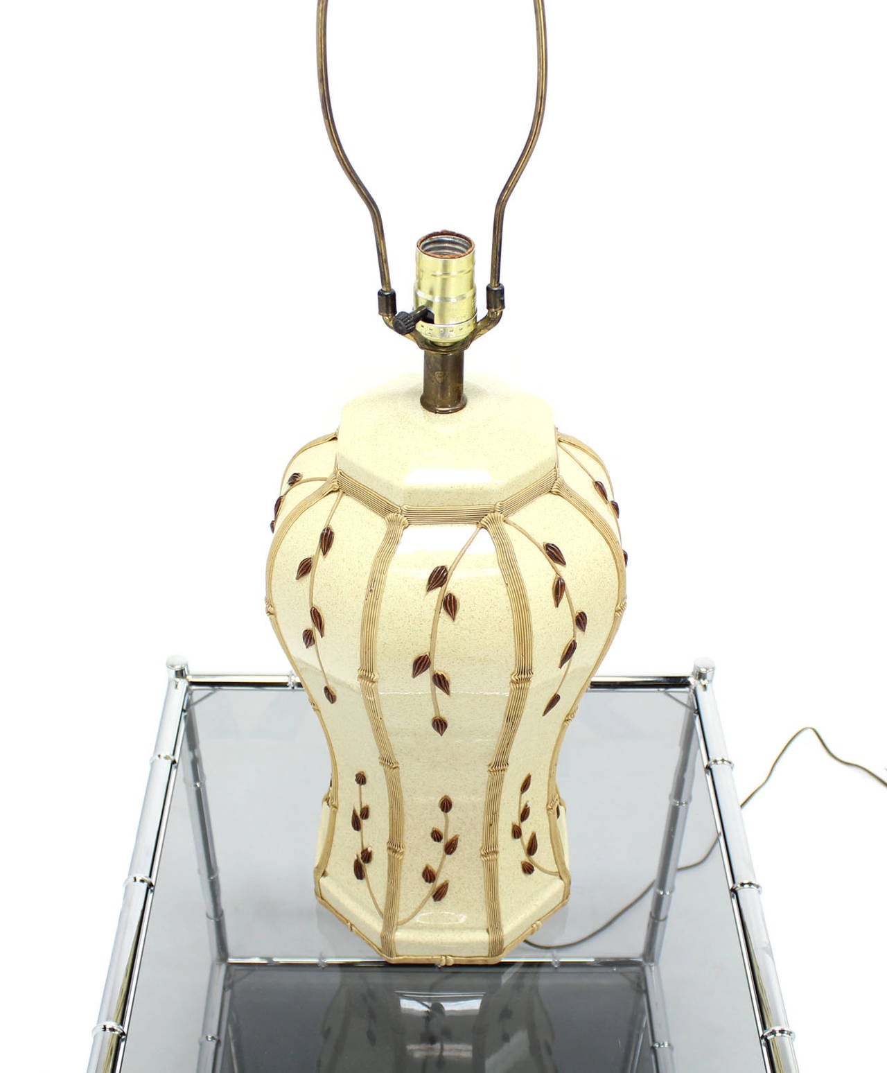 Faux Bamboo Motive Art Decorated Mid-Century Modern Lamp 1