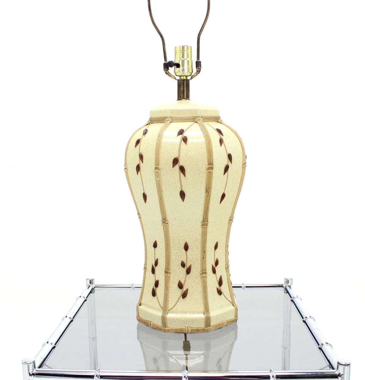 Ceramic Faux Bamboo Motive Art Decorated Mid-Century Modern Lamp
