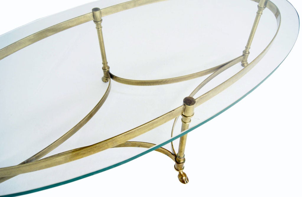 Brass & 3/4" Heavy Glass Oval Hoof Foot Coffee Table