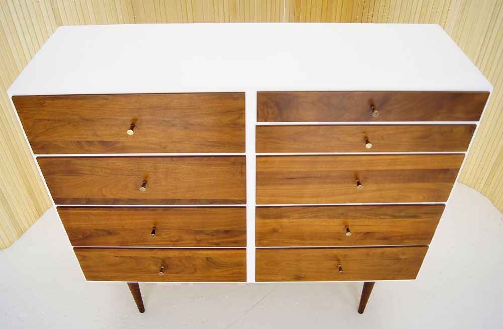 American Two Tone Paul McCobb Modern Dresser White Laquer Walnut