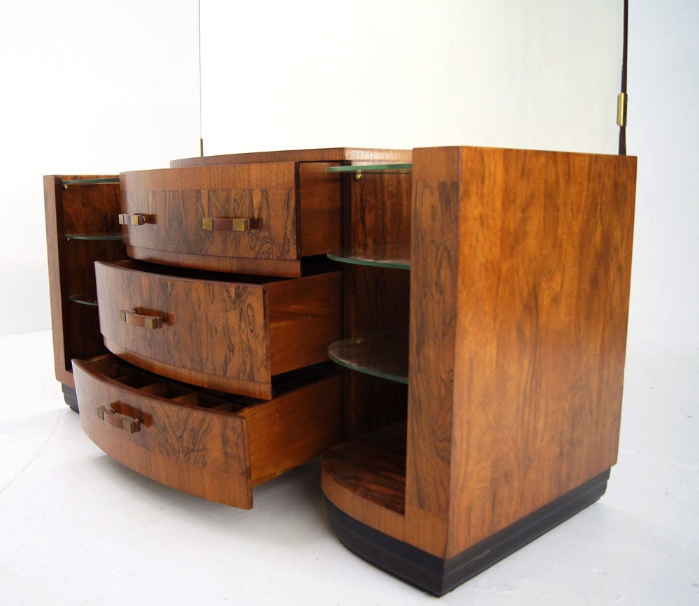Rosewood Art Deco Vanity With Large Oval Mirror