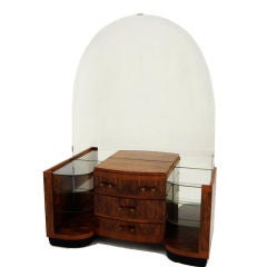 Rosewood Art Deco Vanity With Large Oval Mirror