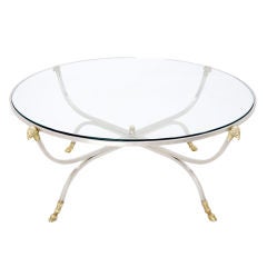 Jensen Style Steel and Brass Hoof and Ram's Head Coffee Table