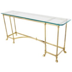 Glass and Brass Hoof Feet Console Table Jensen Style