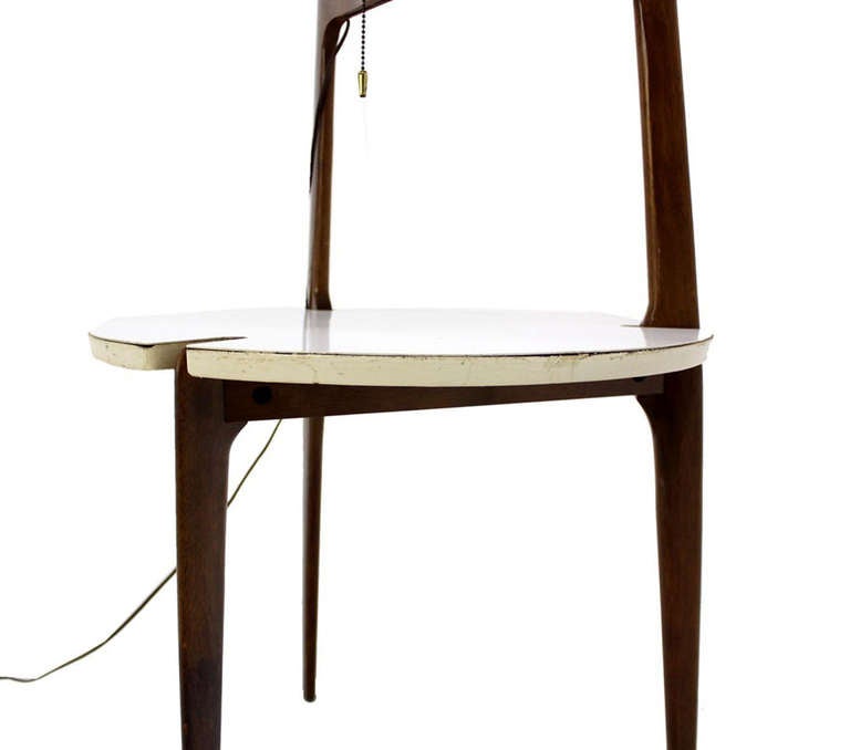 Mid-Century Modern Mid Century Modern Walnut Floor Lamp with Side Table