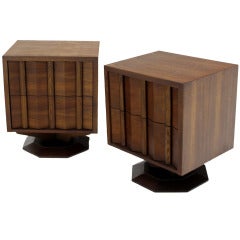 Pair of Danish Mid Century Modern Walnut Brutalist Nightstands 