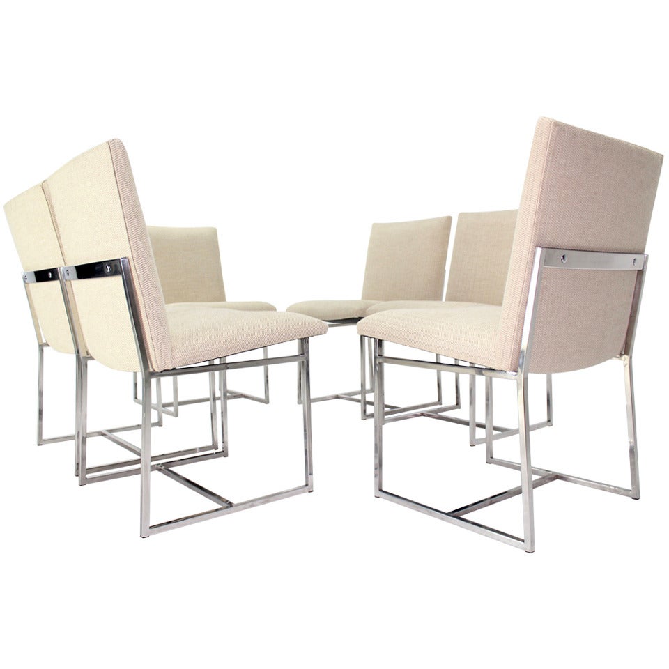 Set of Six Mid-Century Modern Chrome Dining Chairs in the Style of M. Baughman