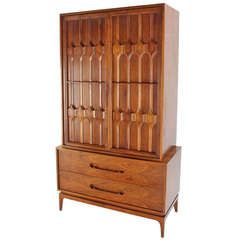 Vintage Mid Century Modern Walnut Gentlemen's High Chest Dresser Cabinet