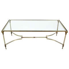 Mid-Century Brass, Chrome, and Glass Rectangular Coffee Table
