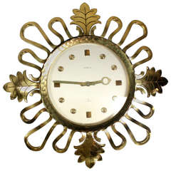 Semca Mid-Century Modern Bronze Sunburst Clock Made in Switzerland