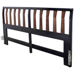 Mid-Century Modern Walnut and Ebony Wood, King-Size Headboard 7