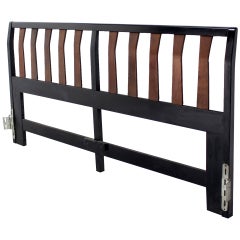 Mid-Century Modern Walnut and Ebony Wood, King-Size Headboard