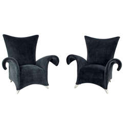 Pair of Mid Century Modern High Back  Oversize Wingback Chairs
