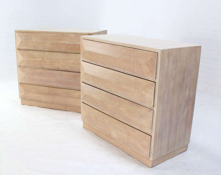 Pair of Raised Front Mid-Century Modern Bleached Walnut Bachelor Chests 3
