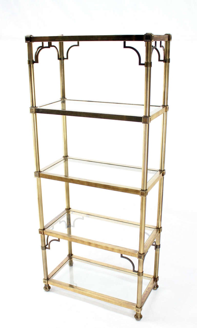 20th Century Midcentury Brass Finish Maison Jansen Style, Five-Shelf Etagere