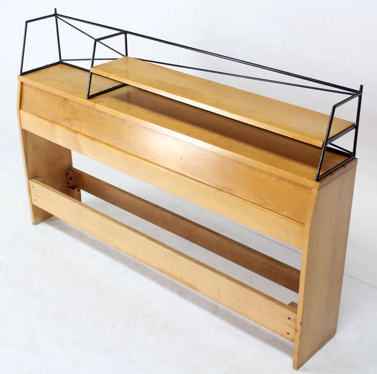 Nice mid century modern solid birch with headboard with wire rack/storage/shelf.