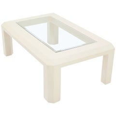 Table basse rectangulaire Rafia en toile de gazon texturée avec plateau en verre 