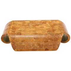 Scroll Side Egg Shell Like Finish Large Rectangle Art Coffee Table