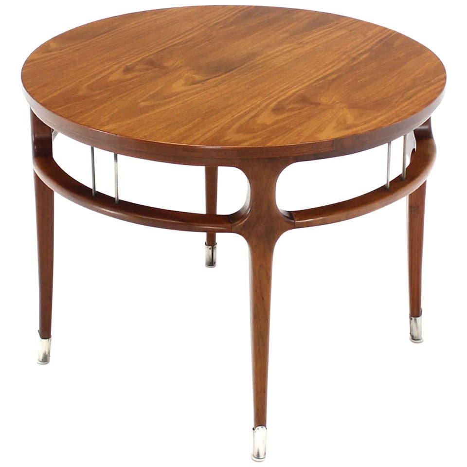 Figural Round Walnut Center Table on Silver Feet