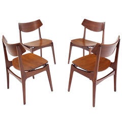 Set of Four Funder Schmidt Molded Teak Plywood Chairs