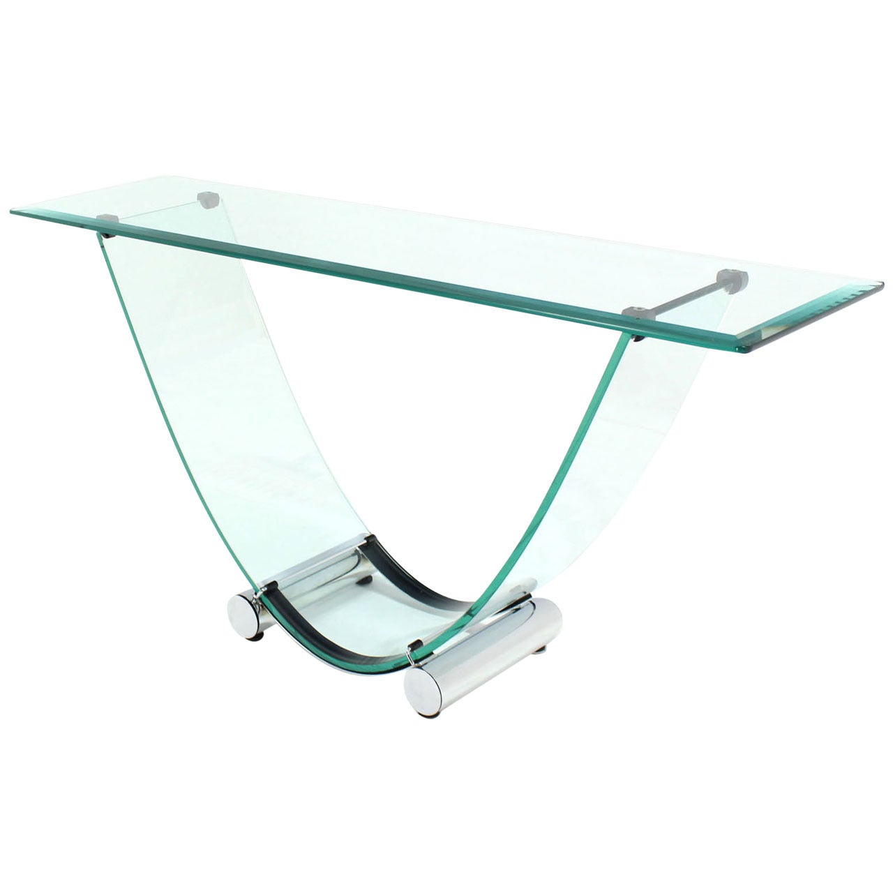 U-Shape Bent Glass Console or Sofa Table with Glass Top
