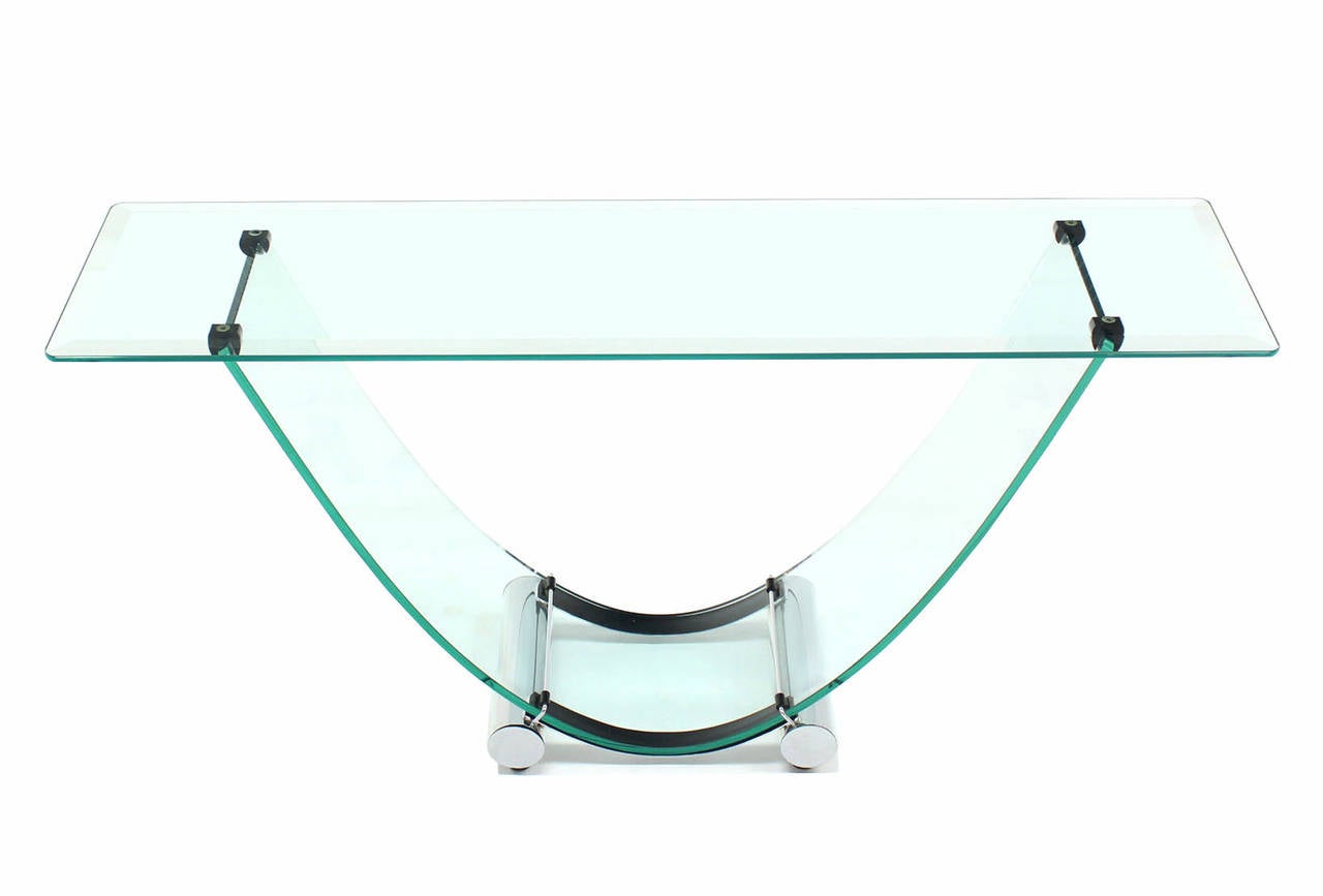 U-Shape Bent Glass Console or Sofa Table with Glass Top 2