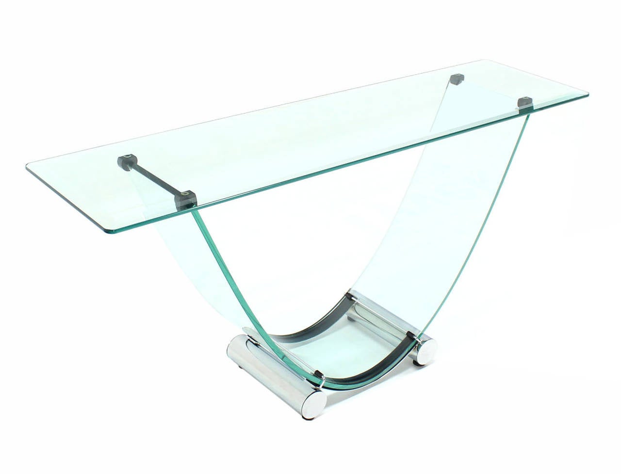 U-Shape Bent Glass Console or Sofa Table with Glass Top 3