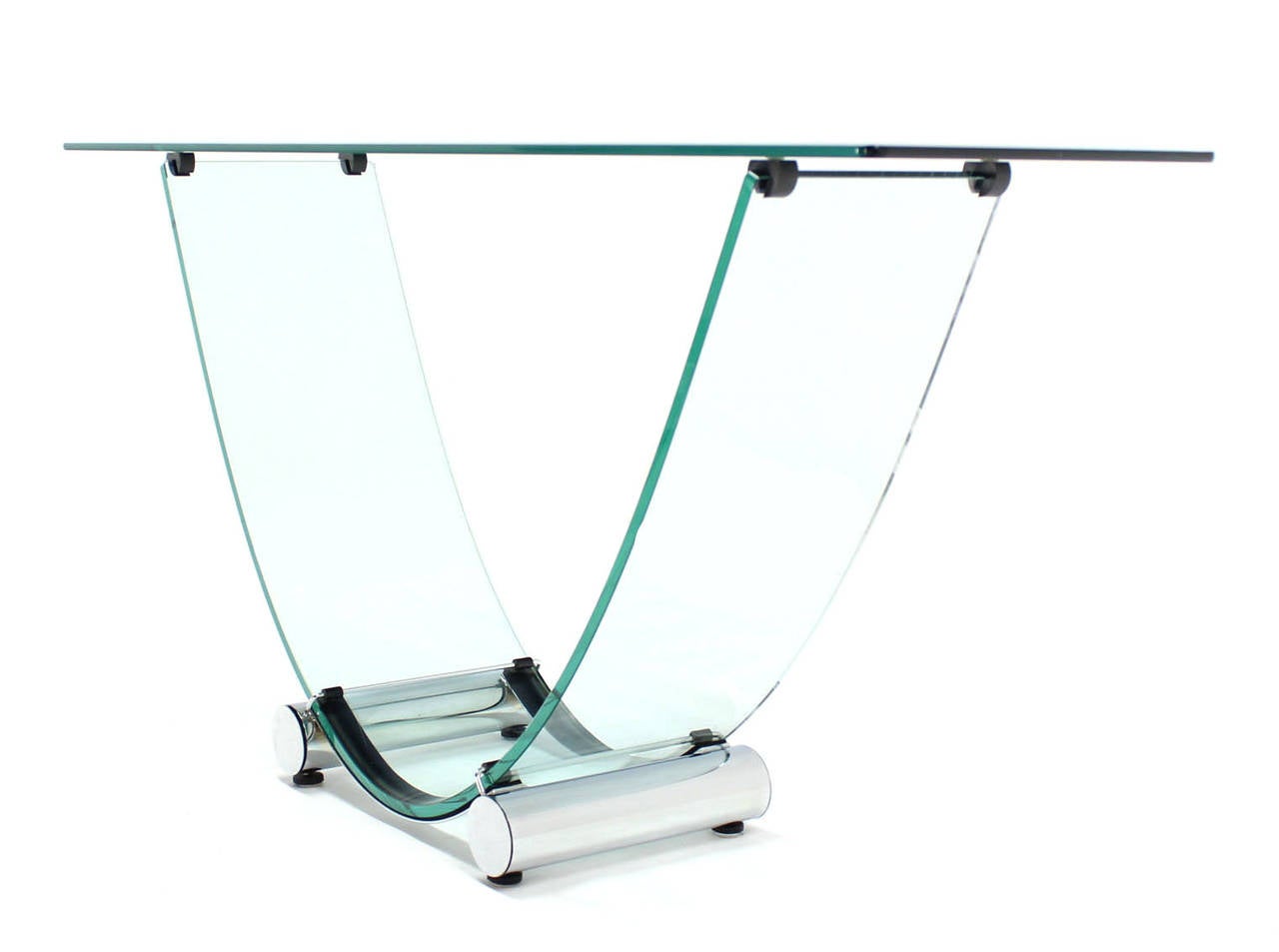 20th Century U-Shape Bent Glass Console or Sofa Table with Glass Top