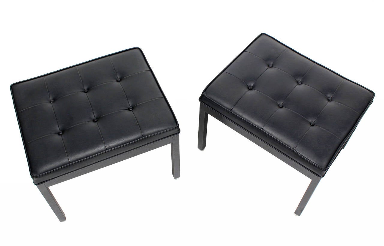 Mid-Century Modern Pair of Ebonized  Straight Square leg Upholstered Vintage Benches