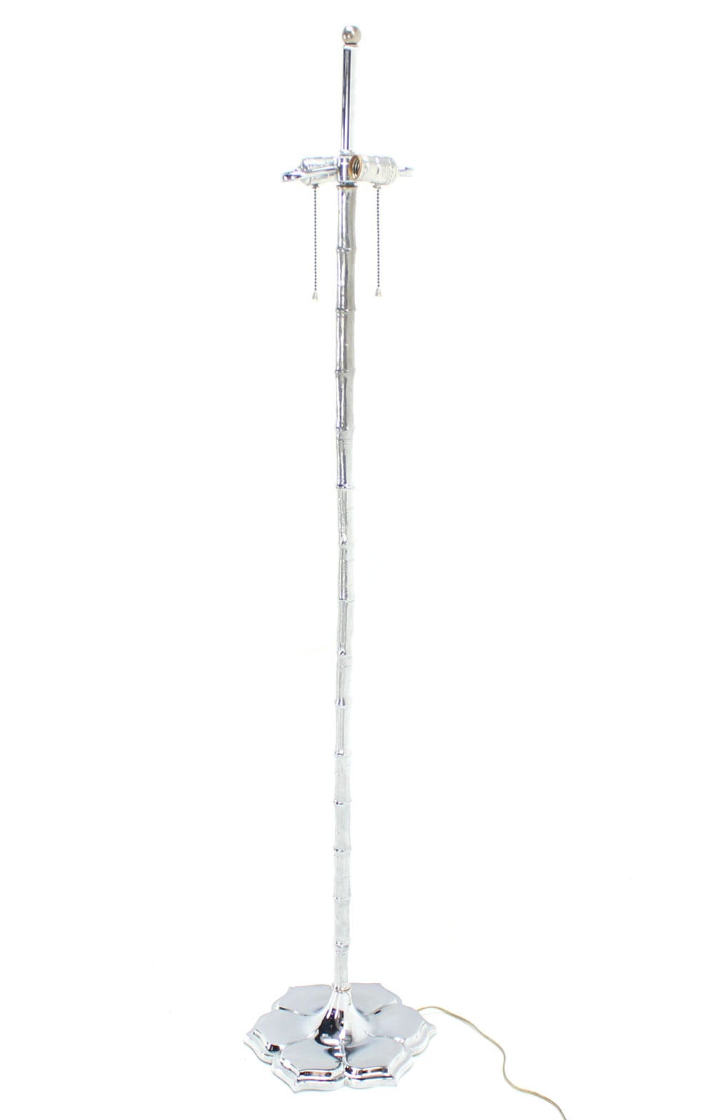 Nice casted faux bamboo shaft lotus base chrome floor lamp.