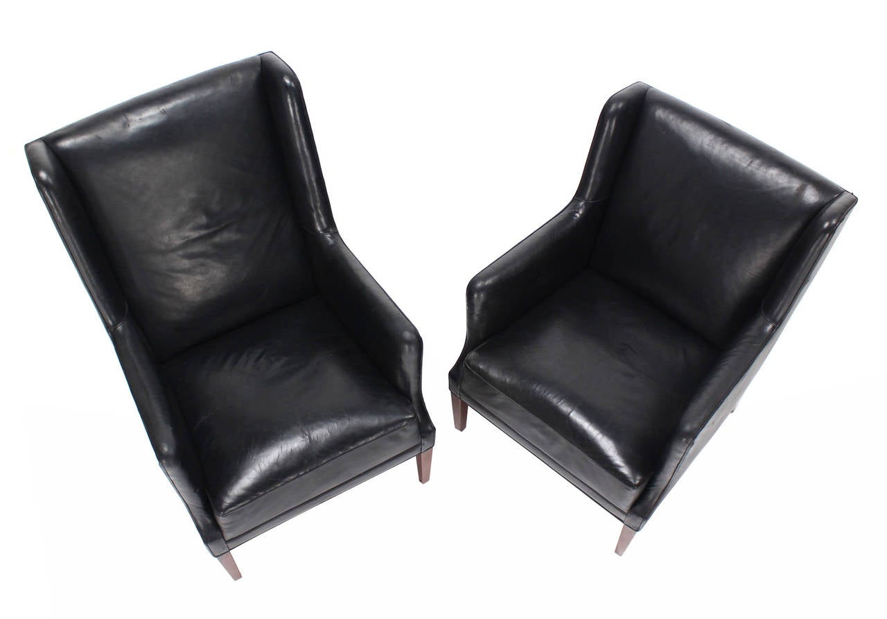 American Pair of Black Upholstered Leather Chairs