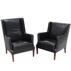 Pair of Black Upholstered Leather Chairs